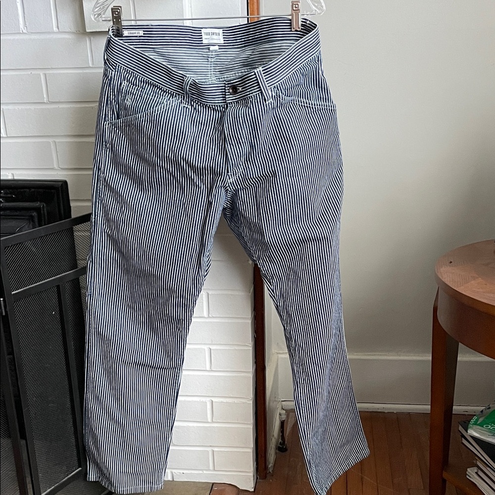 Todd Snyder Men's Blue Striped Chinos